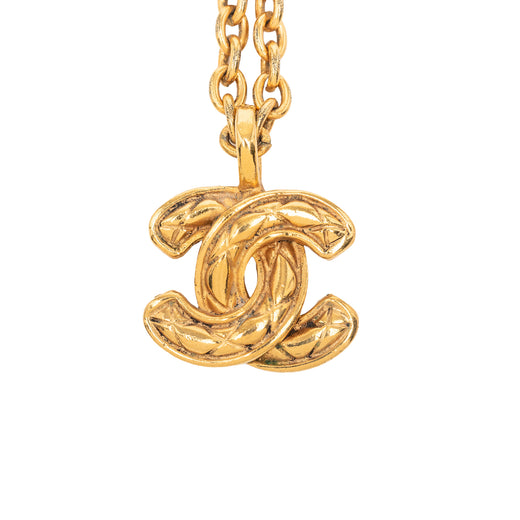 Gold Plated Quilted CC Pendant Necklace - Image 1
