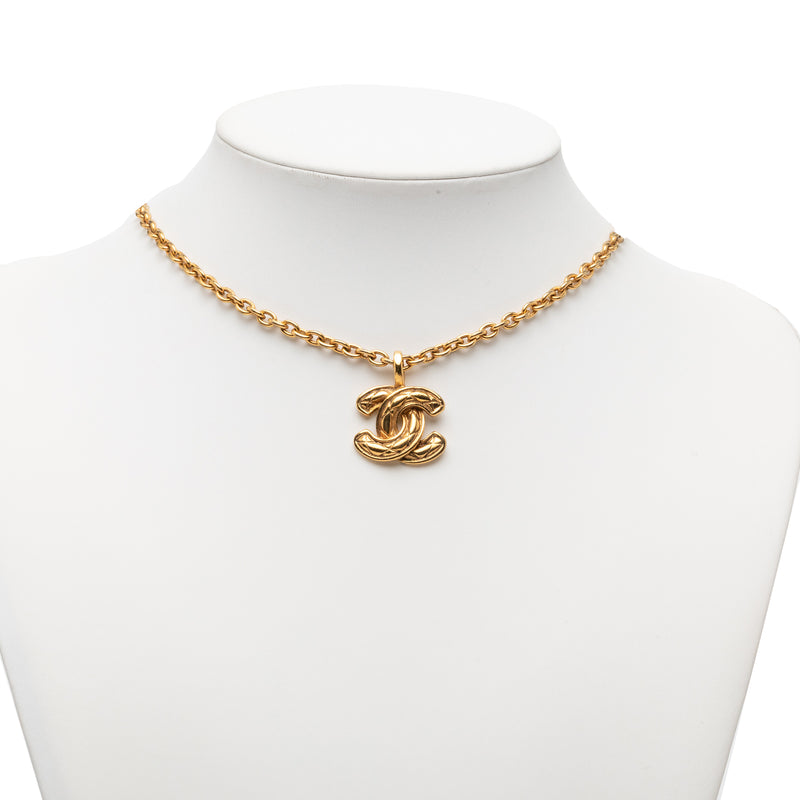 Gold Plated Quilted CC Pendant Necklace - Image 6