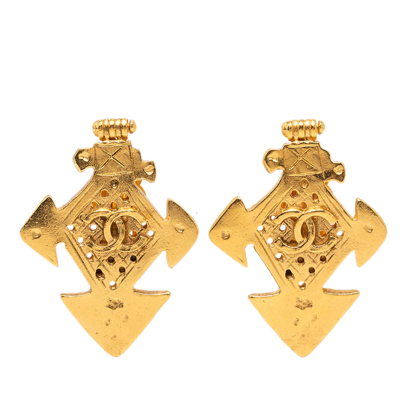 CC Gold Plated Cross Clip On Earrings - Image 1