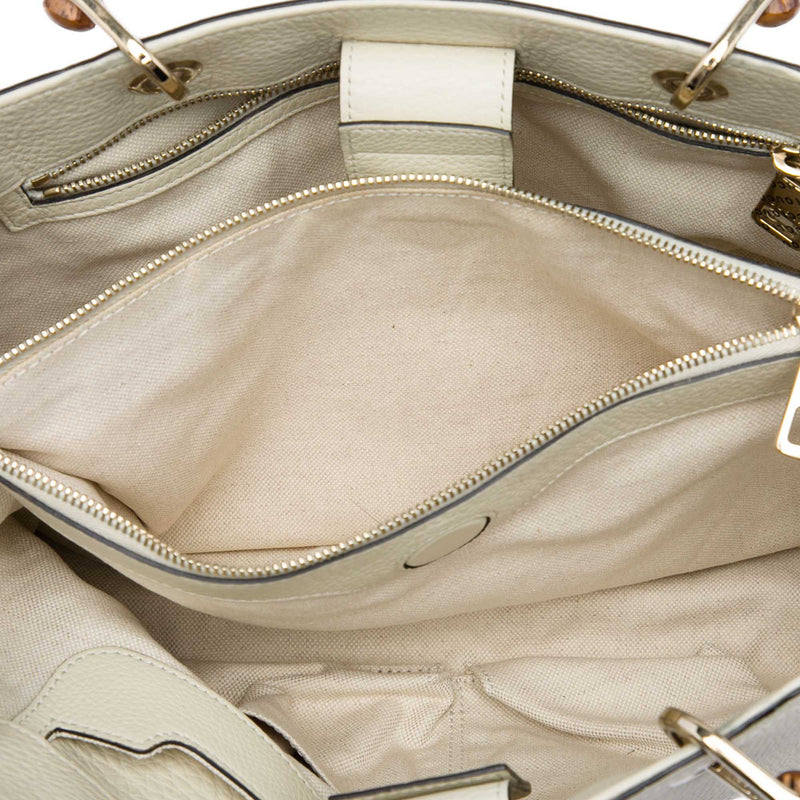 Medium Calfskin Bamboo Shopper Satchel - Image 4