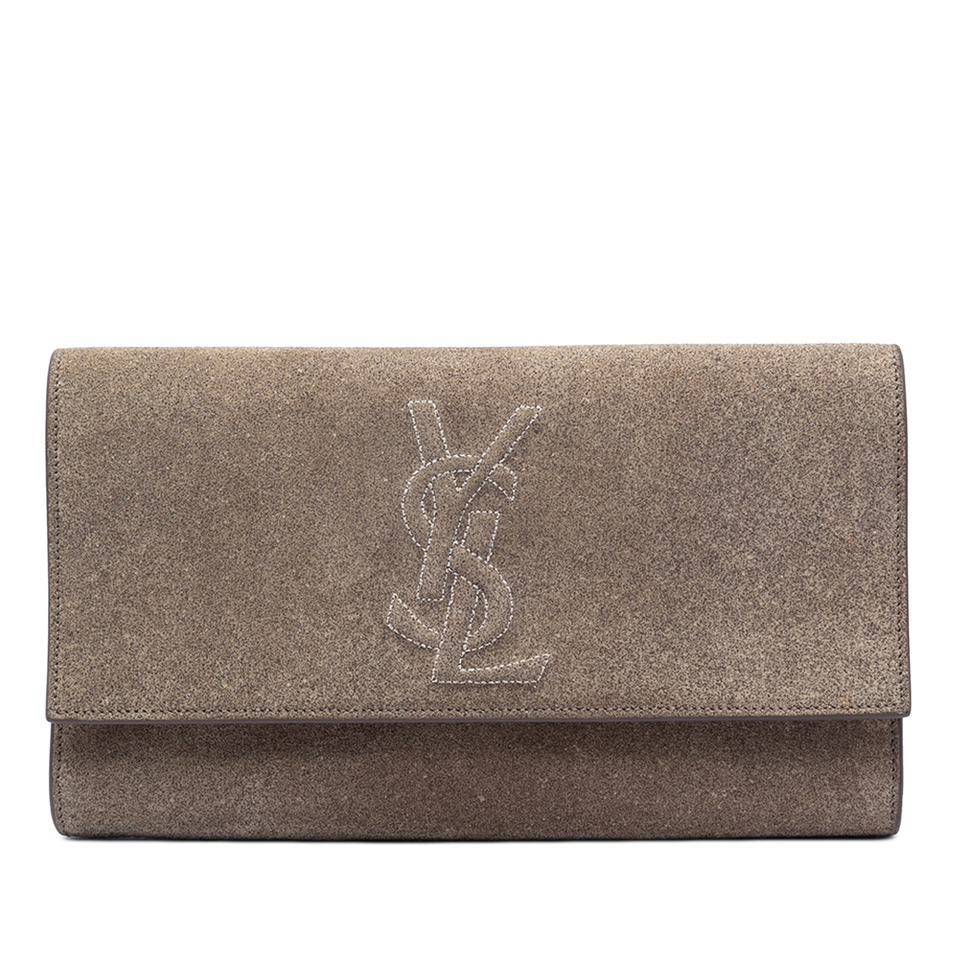 Large Stitched Suede Monogram Belle De Jour Clutch - Image 1
