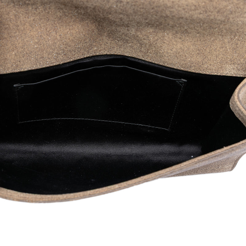 Large Stitched Suede Monogram Belle De Jour Clutch - Image 4