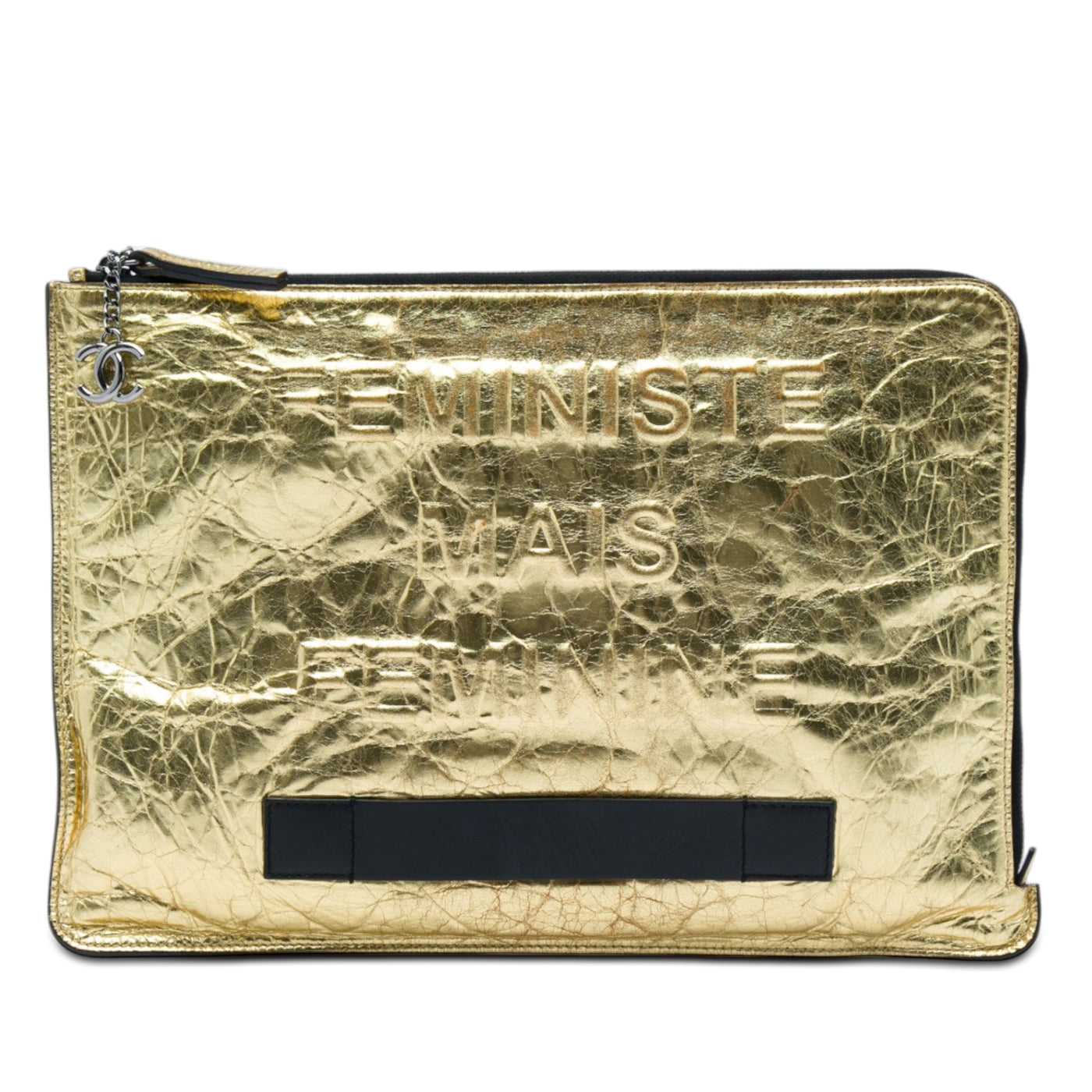 Metallic Crinkled Calfskin Feministe Mais Feminine Pouch - Image 1