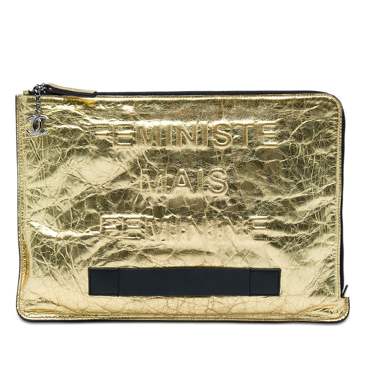 Metallic Crinkled Calfskin Feministe Mais Feminine Pouch - Image 1