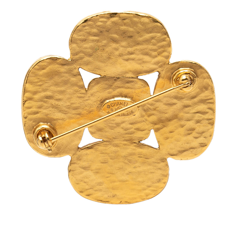 CC Gold Plated Gripoix Clover Brooch - Image 2