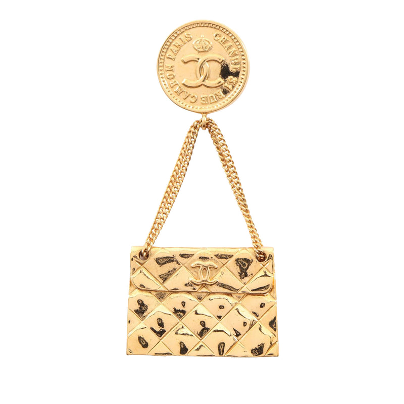 CC Gold Plated Quilted Bag Brooch