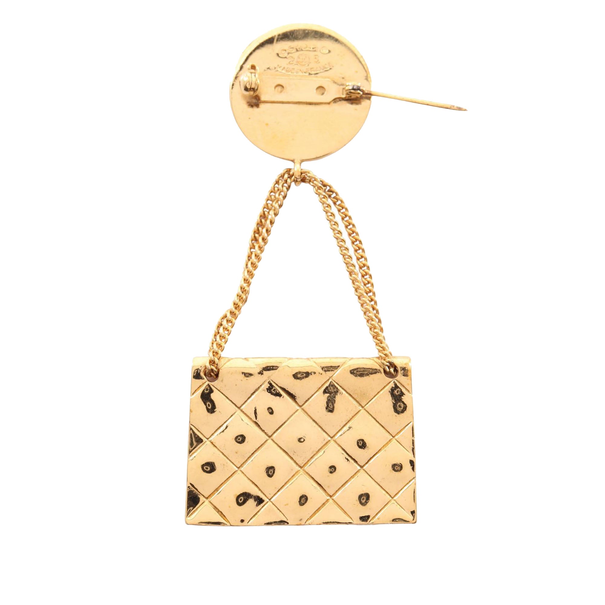 CC Gold Plated Quilted Bag Brooch - Image 2