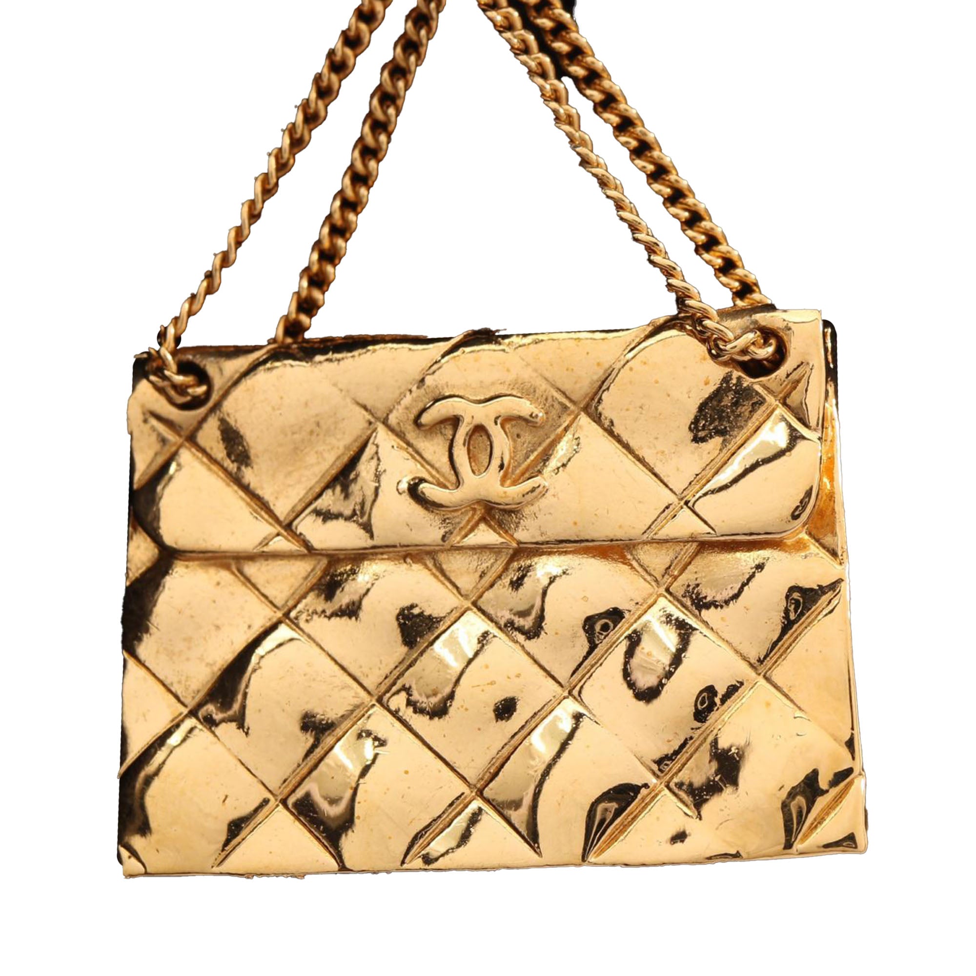 CC Gold Plated Quilted Bag Brooch - Image 4
