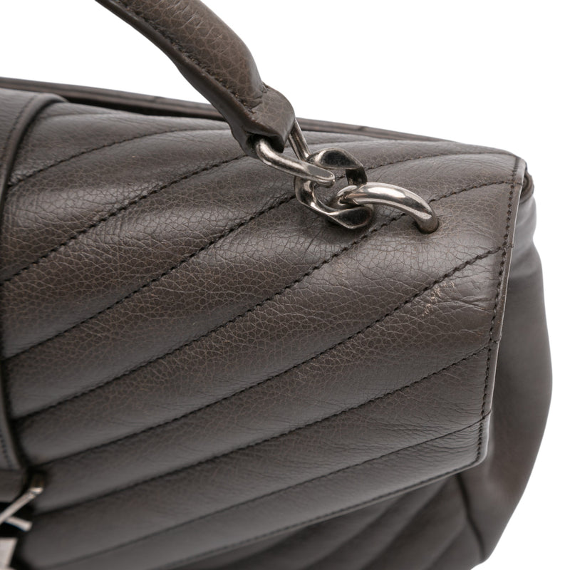 Medium Chevron Sheepskin Monogram College Satchel - Image 8