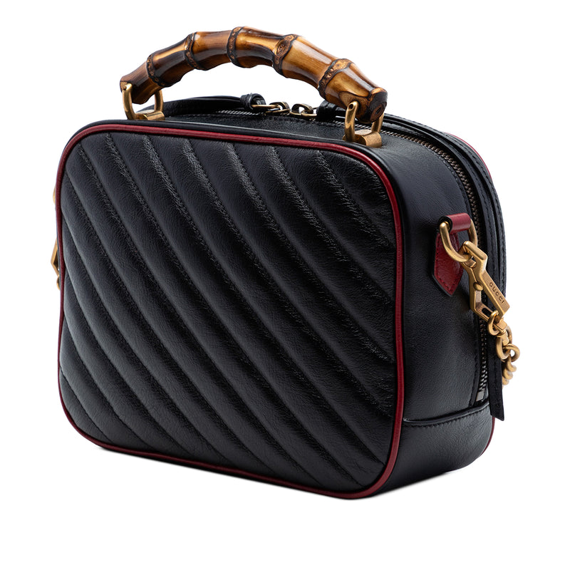 Small GG Marmont Matelasse Diagonal Leather Torchon Bamboo Satchel - Image 2