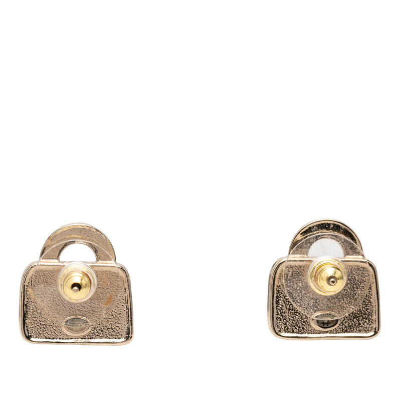 CC Brass Resin Strass Top Handle Bag Push Back Earrings - Image 2