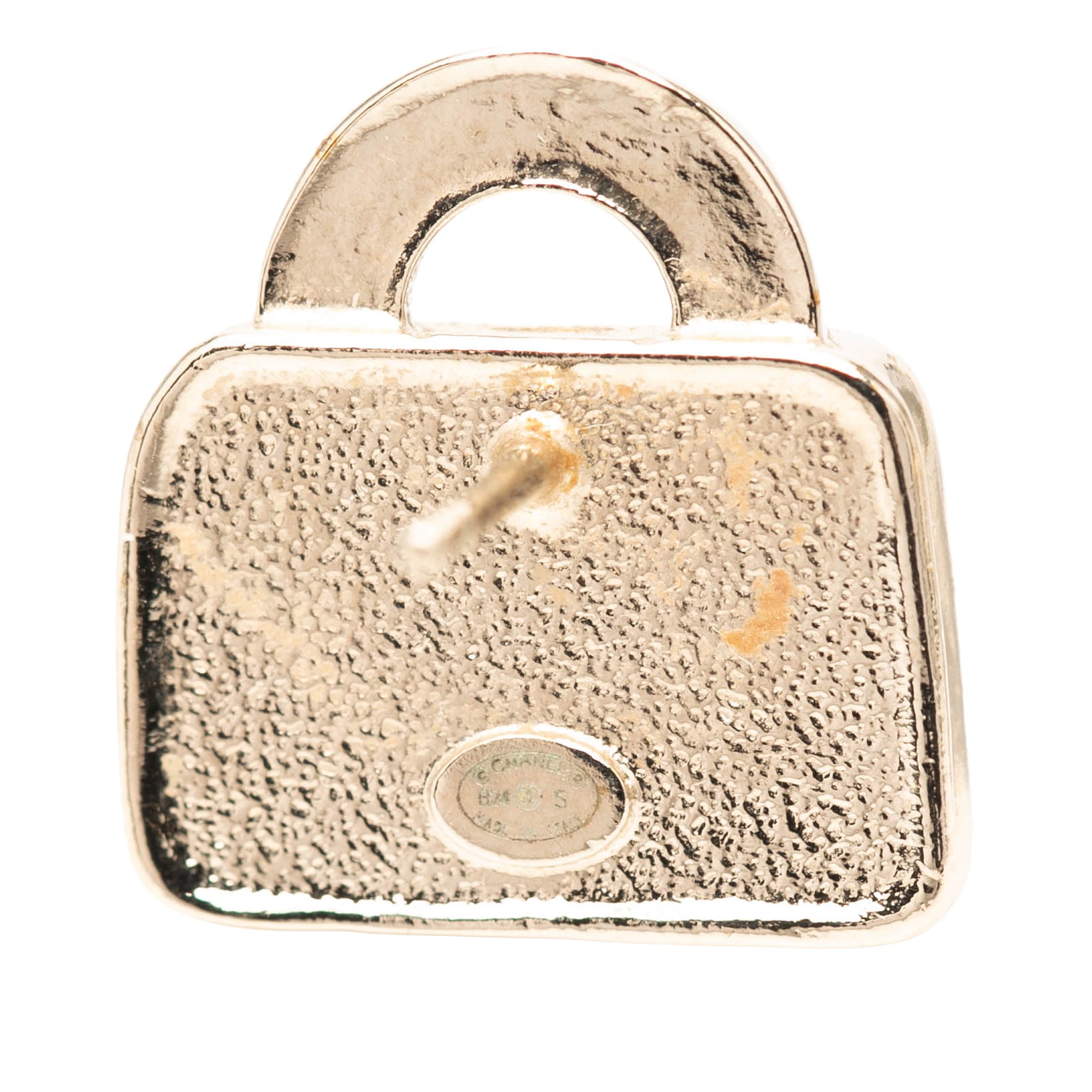 CC Brass Resin Strass Top Handle Bag Push Back Earrings - Image 3