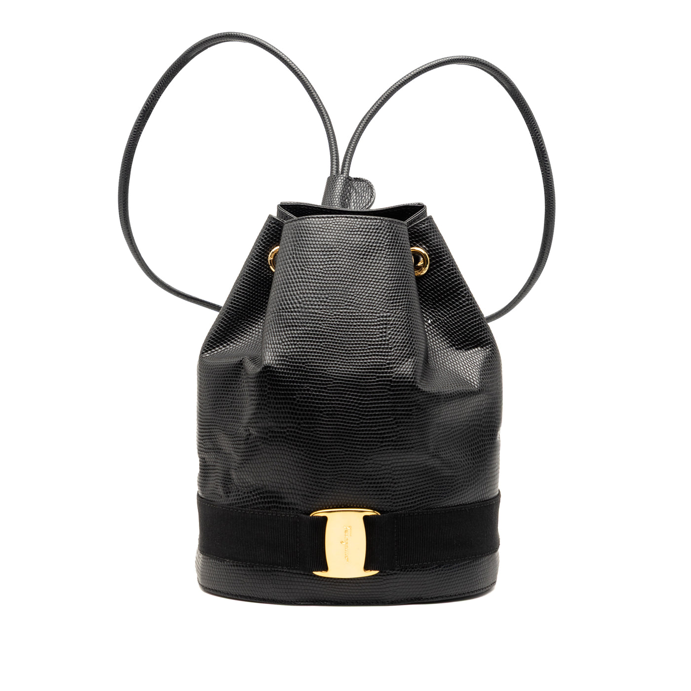 Lizard Embossed Leather Vara Bow Drawstring Backpack - Image 1