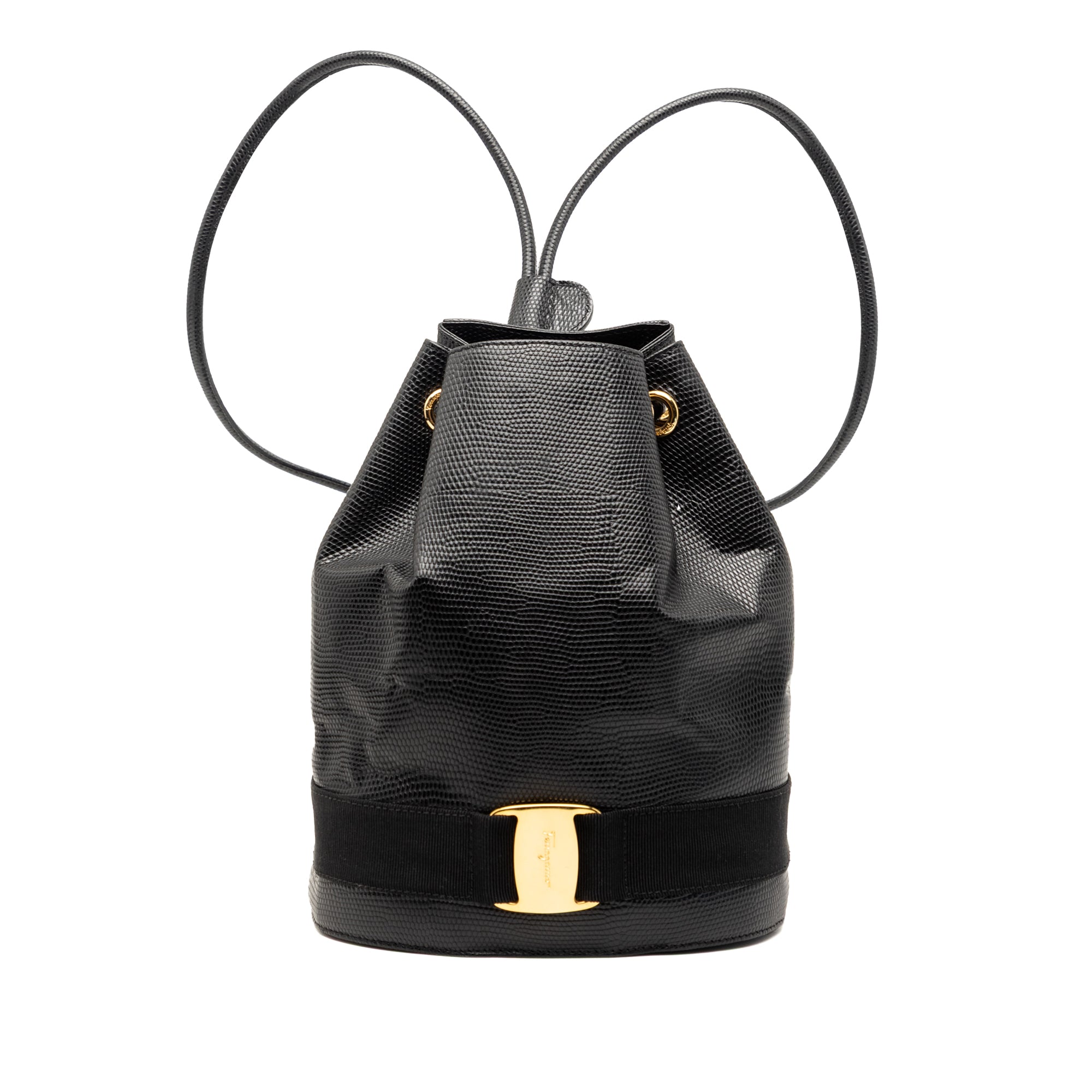 Lizard Embossed Leather Vara Bow Drawstring Backpack - Image 1