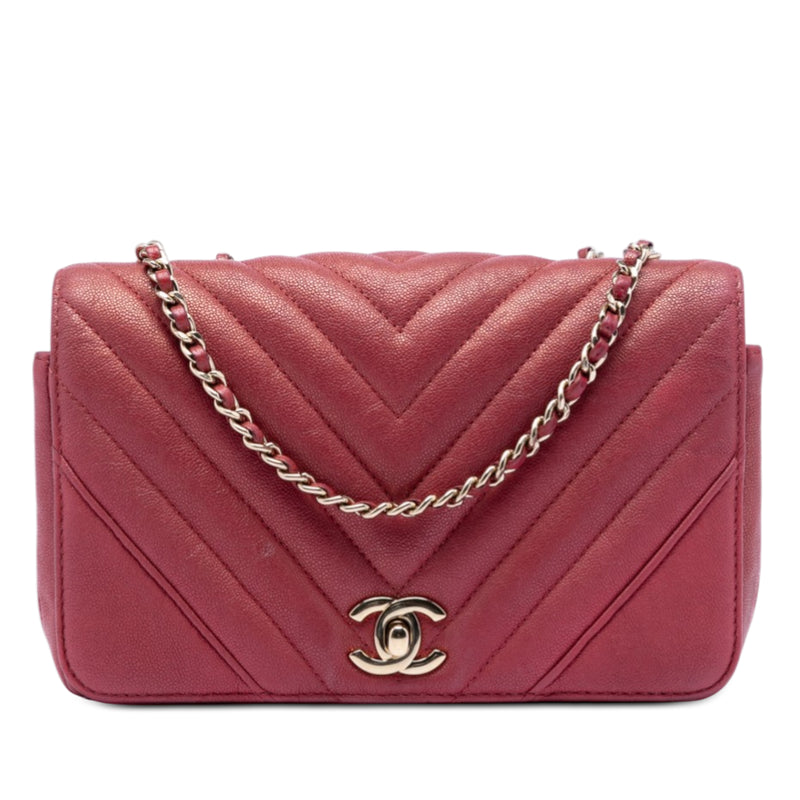 Small Chevron Caviar Statement Flap