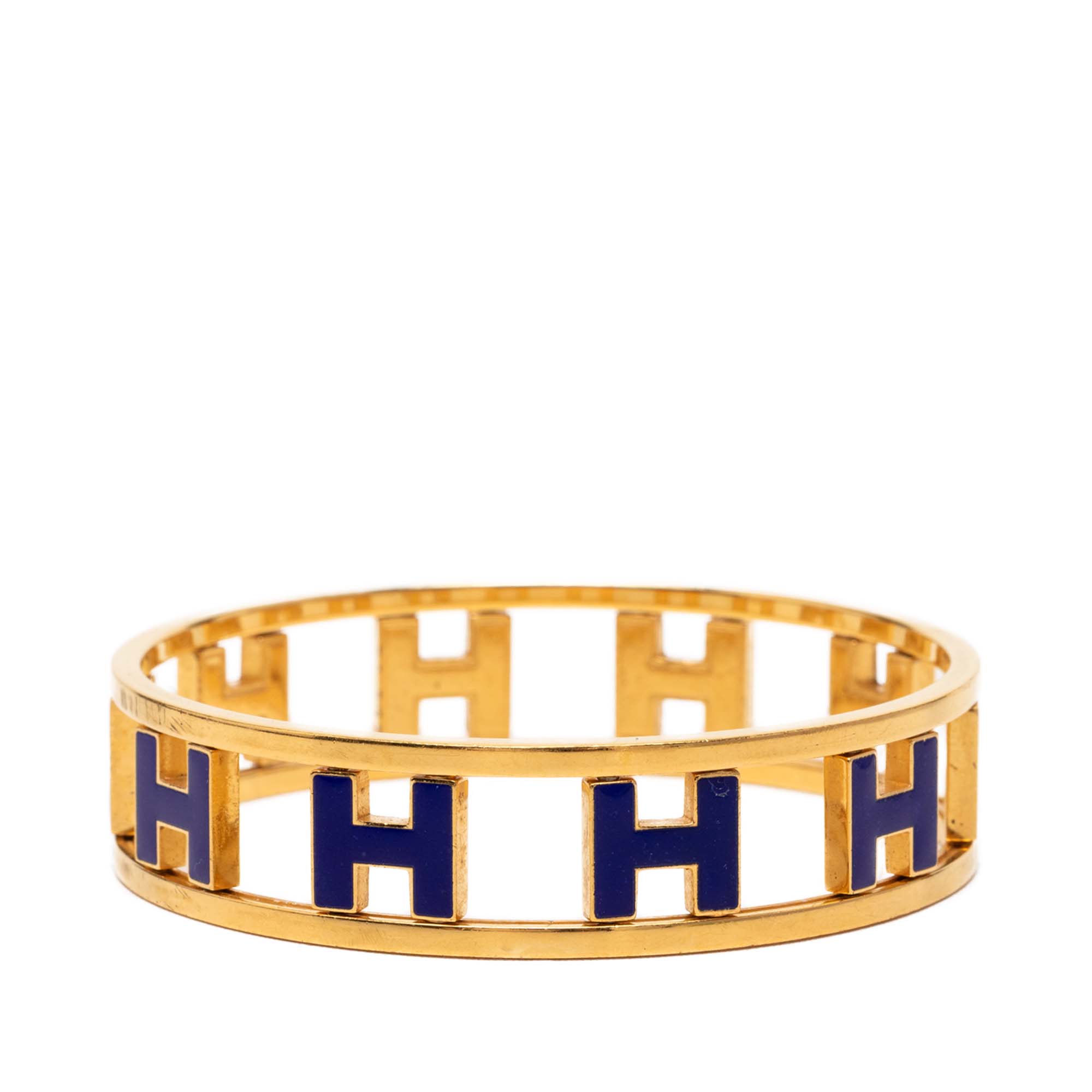 Gold Plated Enamel Rondo Ash H Bangle - Image 2