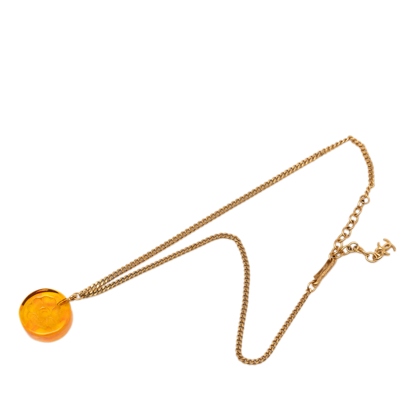 CC Gold Plated Resin Camellia Round Pendant Necklace - Image 1