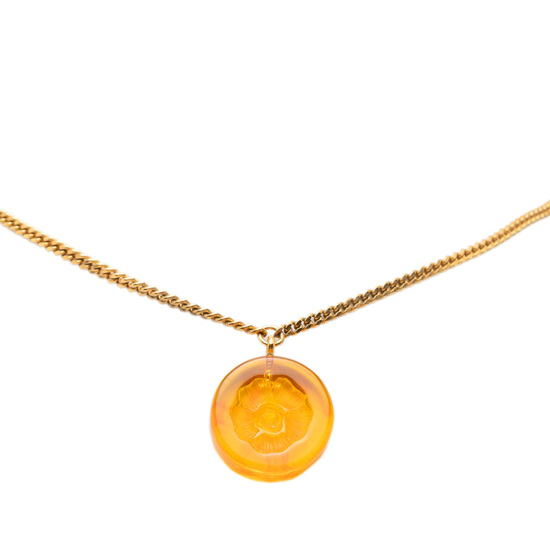 CC Gold Plated Resin Camellia Round Pendant Necklace - Image 2