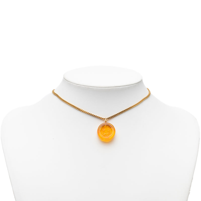CC Gold Plated Resin Camellia Round Pendant Necklace - Image 6