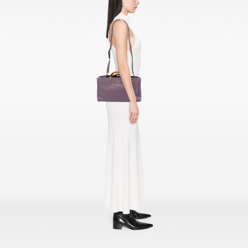 Medium Calfskin Bamboo Shopper Satchel - Image 7