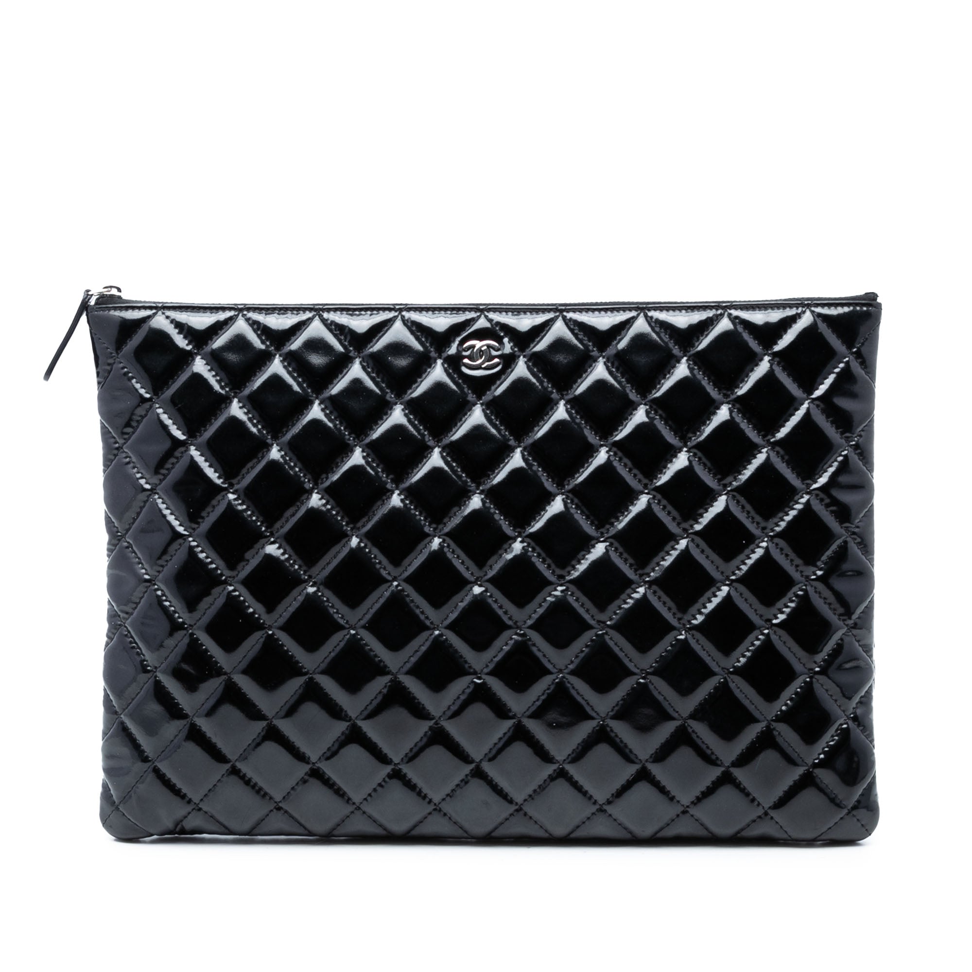 Large Quilted Patent O Case Clutch - Image 1