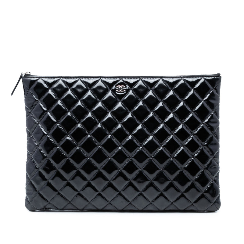 Large Quilted Patent O Case Clutch