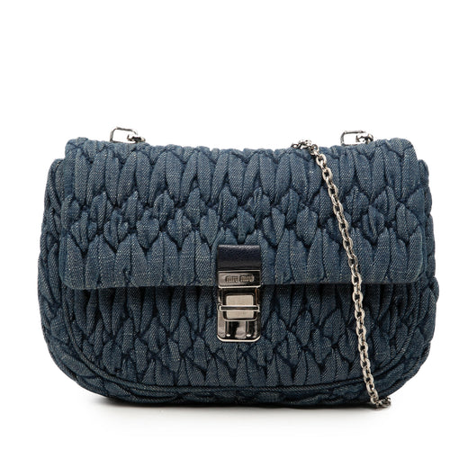 Matelasse Denim Crystal Chain Satchel - Image 1