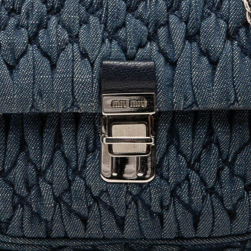 Matelasse Denim Crystal Chain Satchel - Image 6