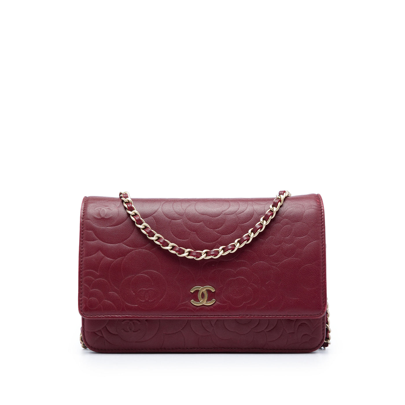 CC Embossed Calfskin Camellia Wallet On Chain - Image 1