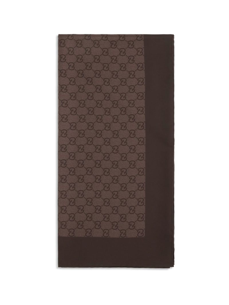 Gucci Gg Silk Twill Jacquard Scarf — Brown Scarfs