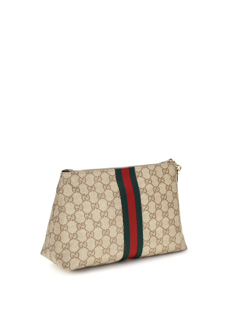Gucci Gg Canvas Web Stripe Card Case — Beige Fabric Cases