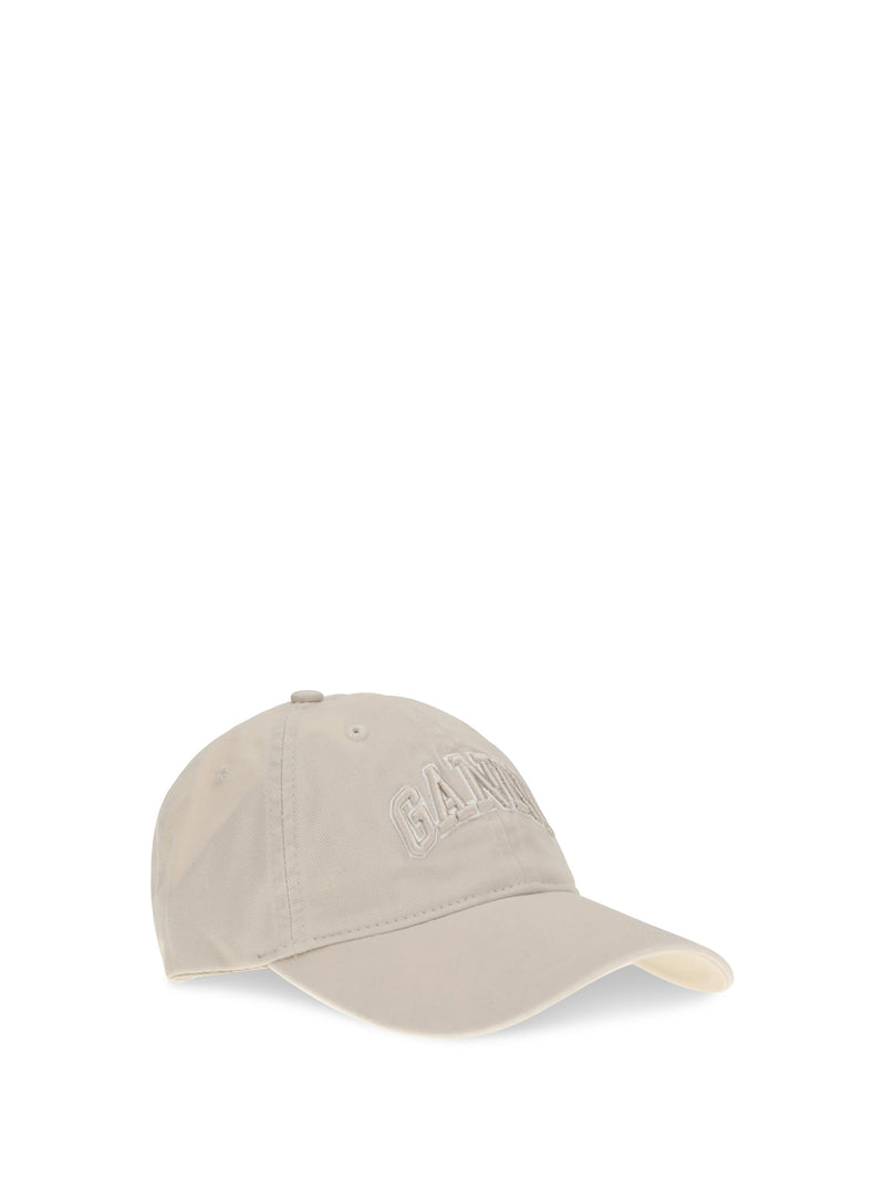 Ganni A6901 Logo-Embroidered Canvas Baseball Cap — Beige Cotton Caps