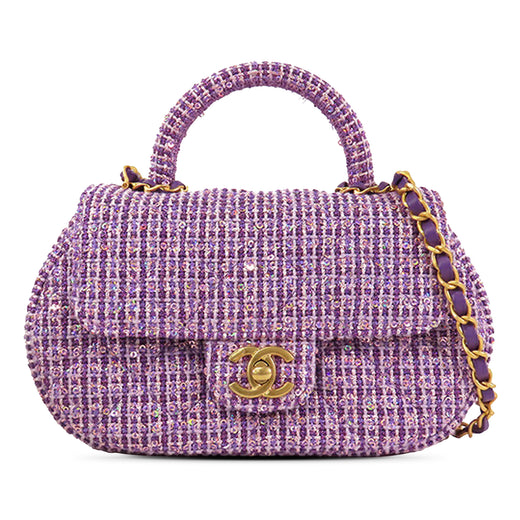 CC Quilted Tweed Top Handle Flap - Image 1