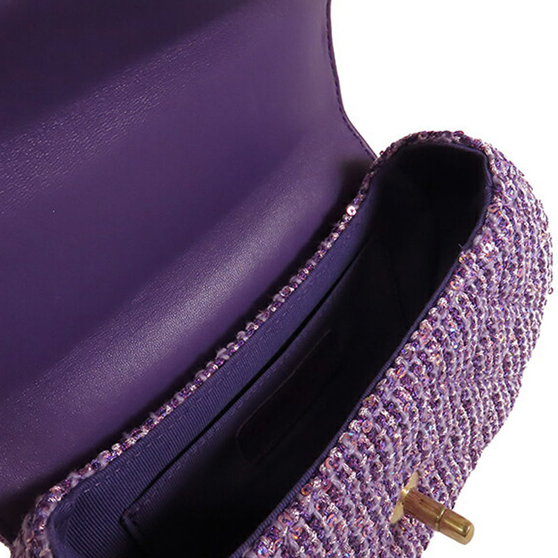 CC Quilted Tweed Top Handle Flap - Image 4