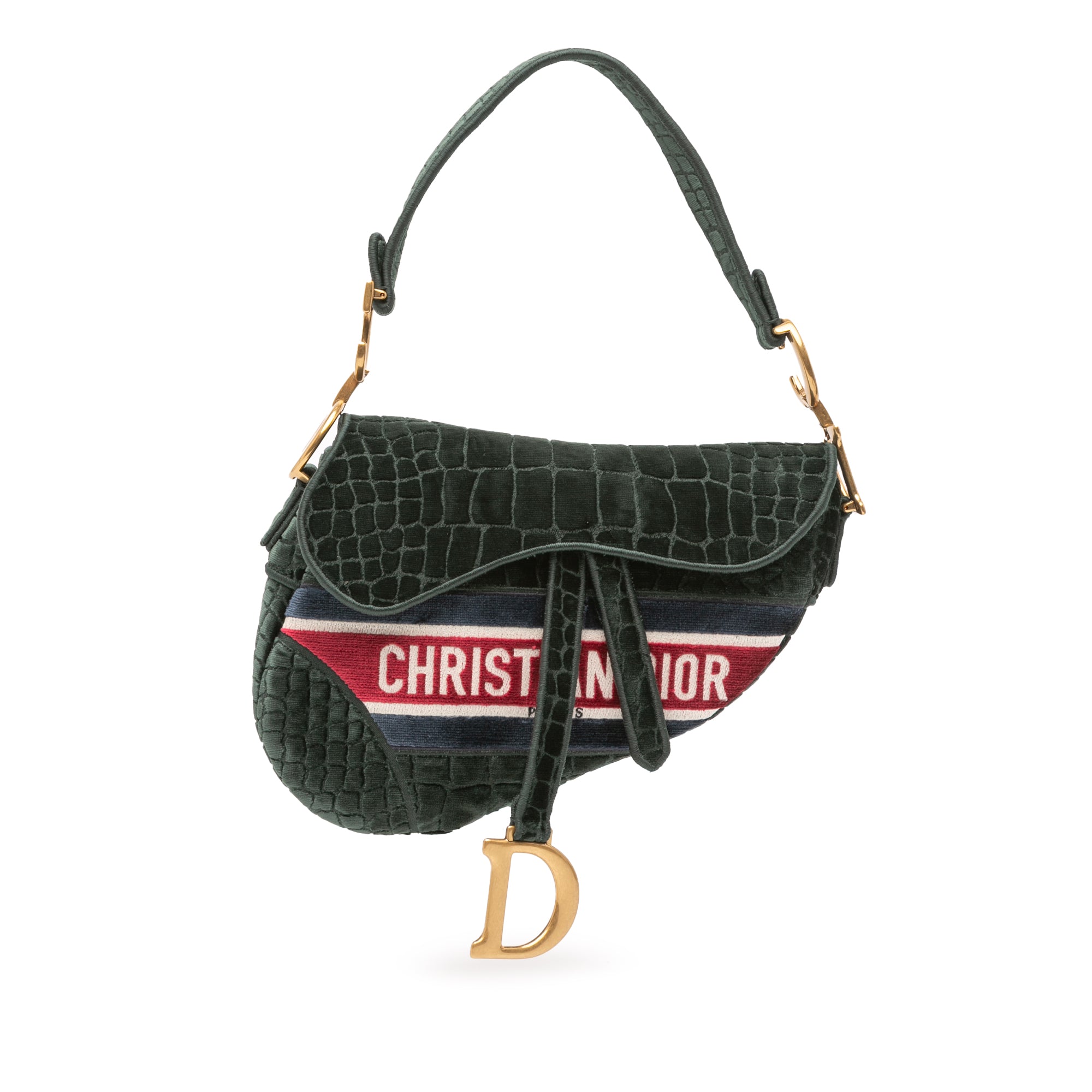 Velvet Embroidered Crocodile Effect Saddle Bag - Image 1