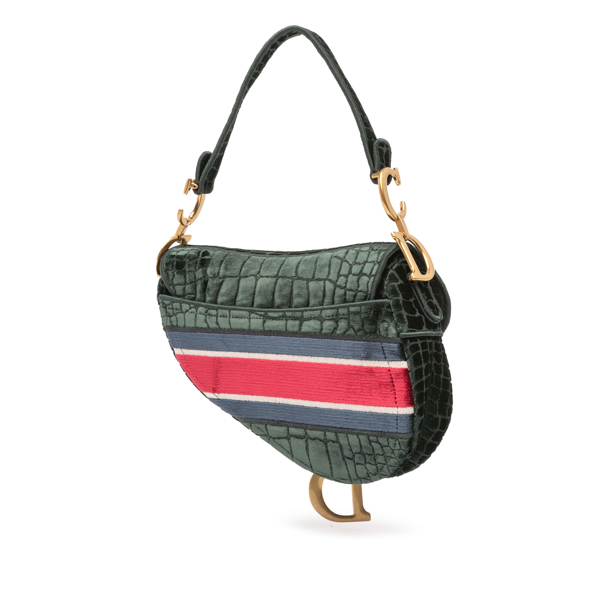 Velvet Embroidered Crocodile Effect Saddle Bag - Image 2