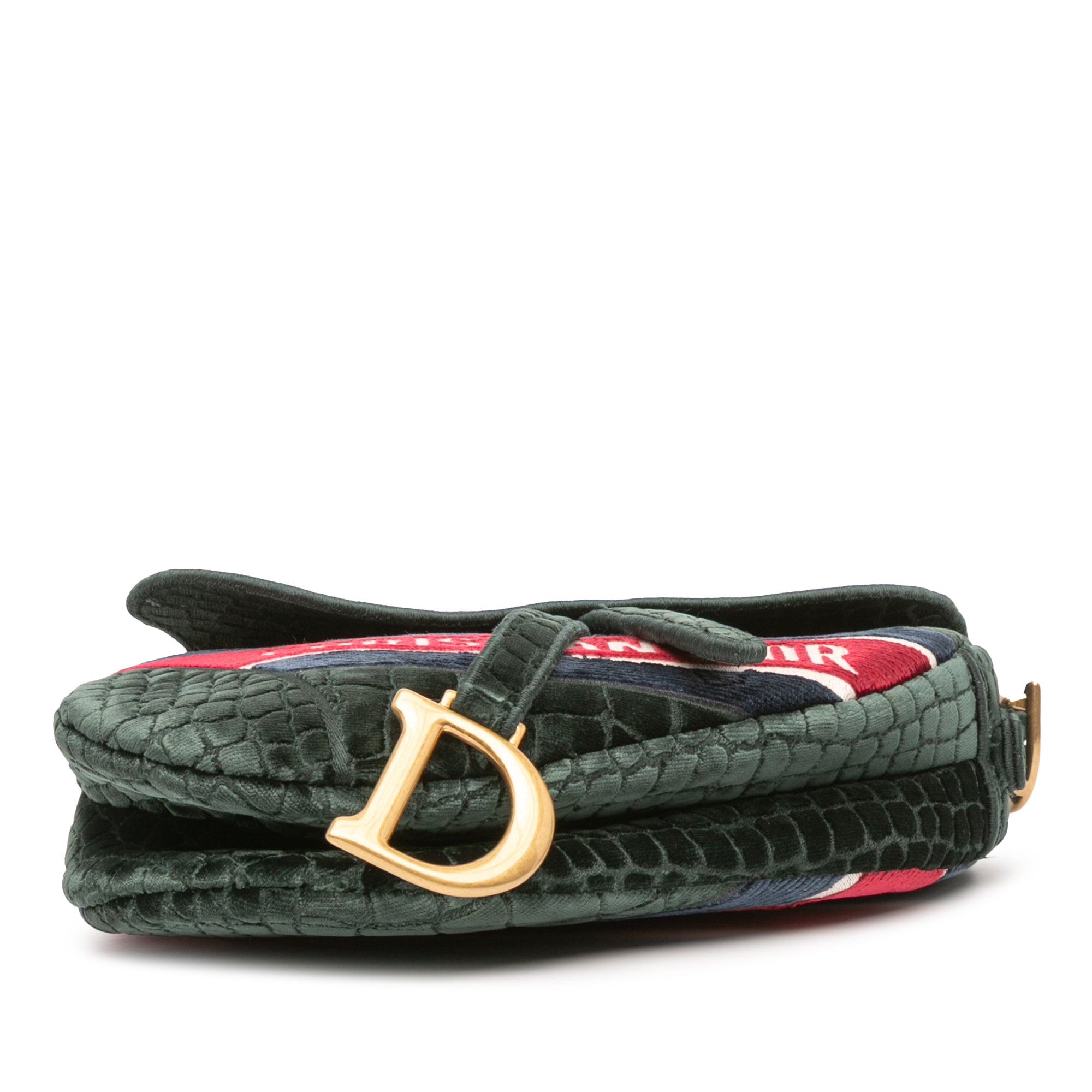 Velvet Embroidered Crocodile Effect Saddle Bag - Image 3