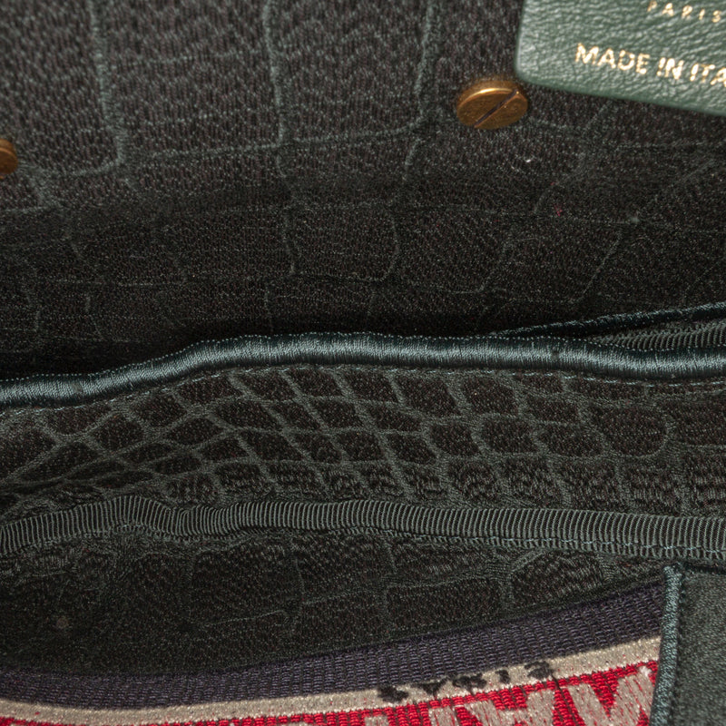 Velvet Embroidered Crocodile Effect Saddle Bag - Image 4