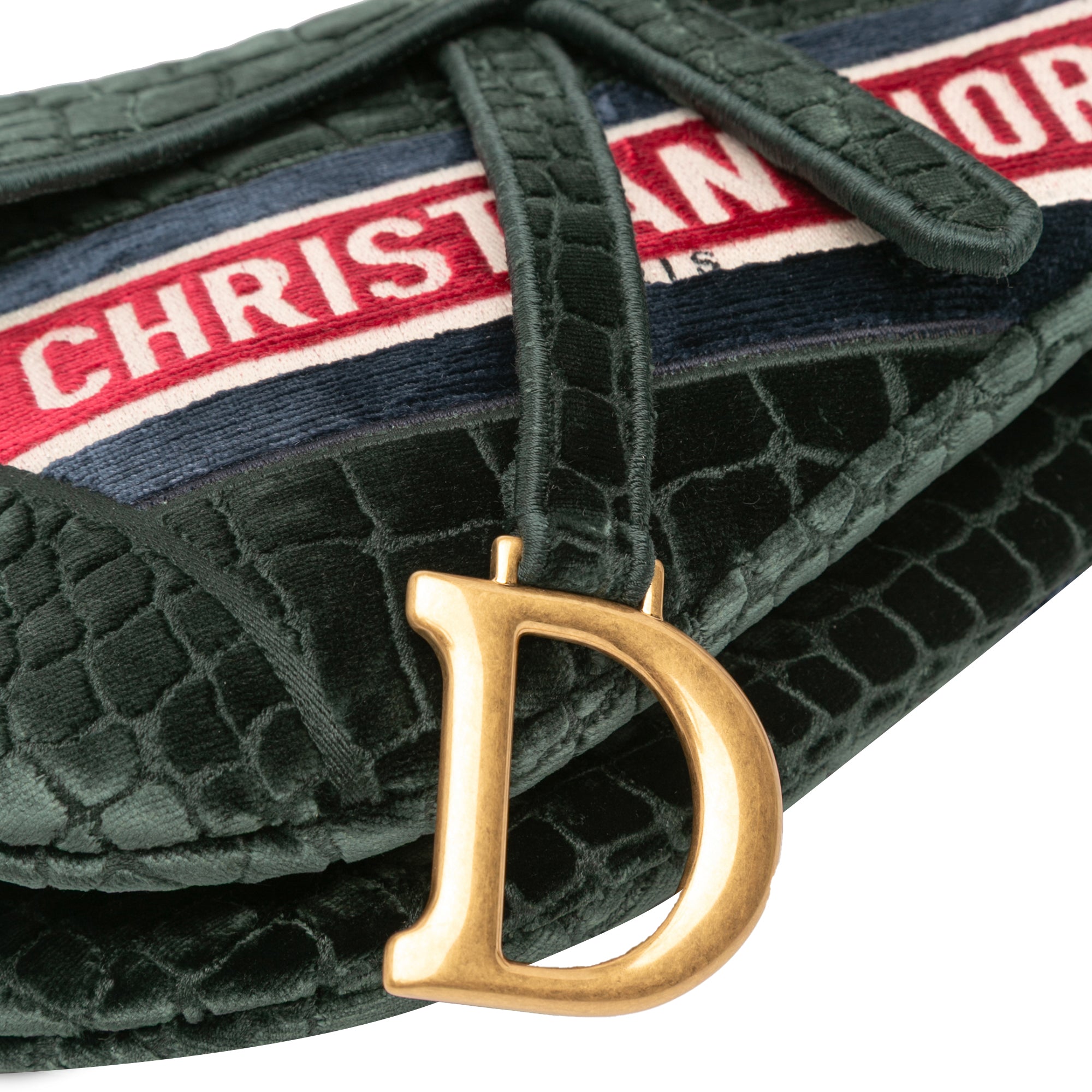 Velvet Embroidered Crocodile Effect Saddle Bag - Image 7