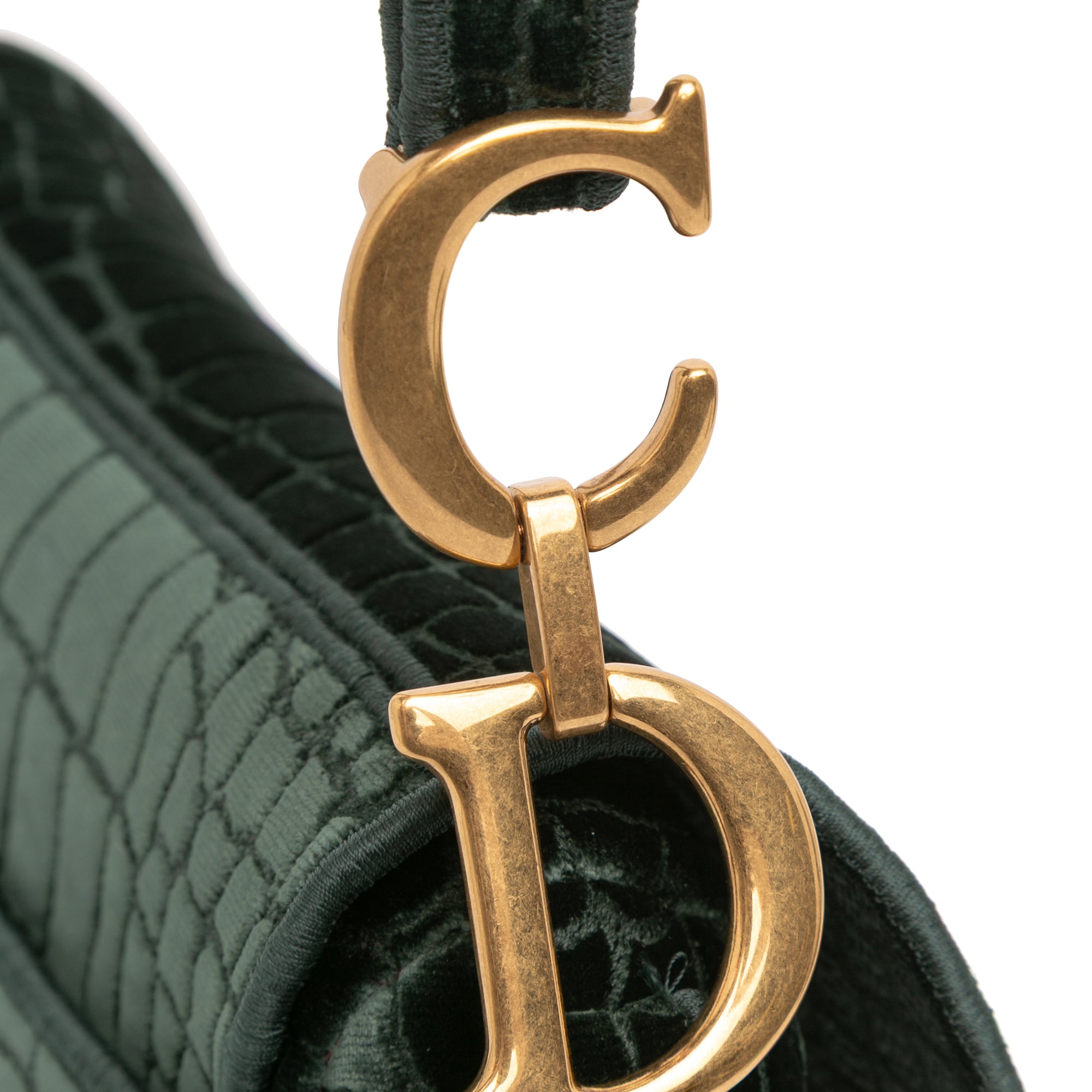 Velvet Embroidered Crocodile Effect Saddle Bag - Image 8
