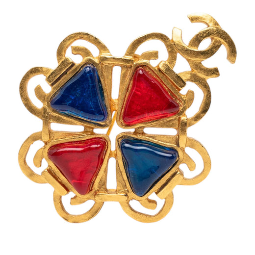 CC Gold Plated Multicolor Gripoix Brooch - Image 1