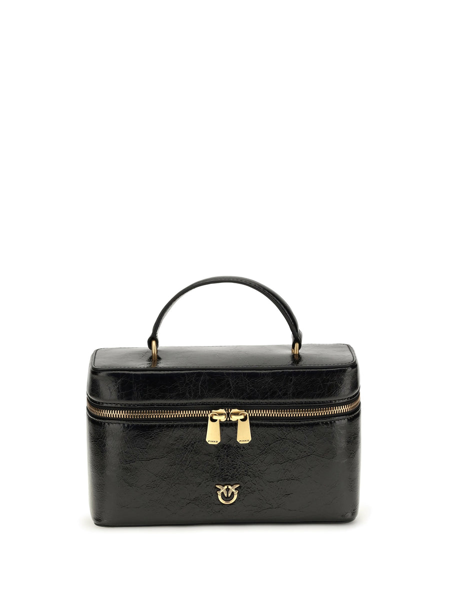 Pinko Calf Leather Beauty Case — Black Bos Taurus Top Handle Bags