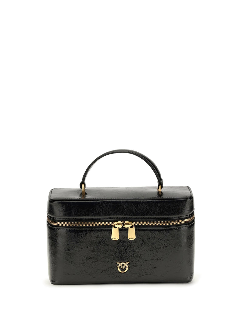Pinko Structured Calf Leather Beauty Case — Black (bos Taurus) Top Handle Bags