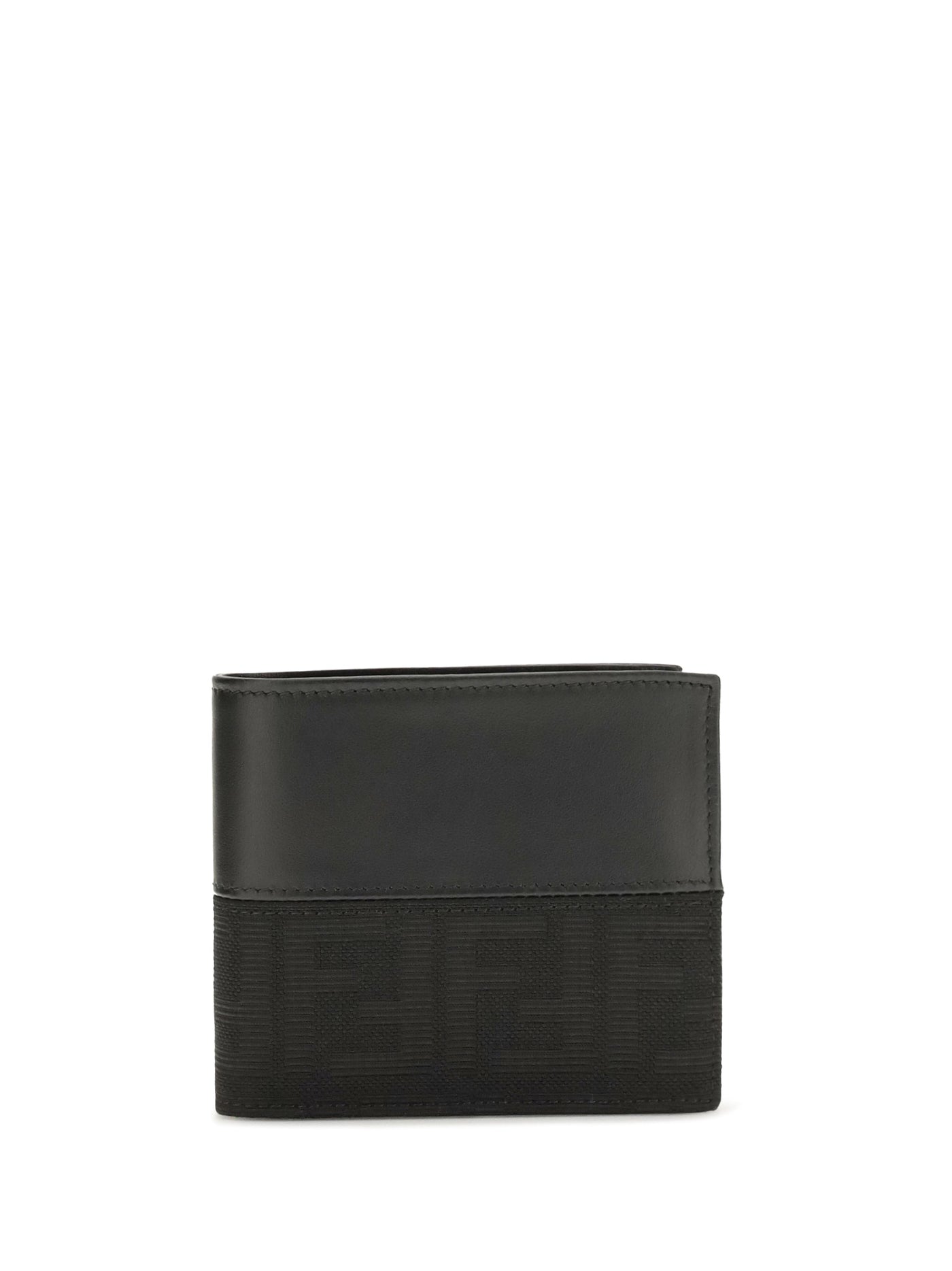 Fendi Ff Jacquard Bifold Wallet — Black Calf Leather Bos Taurus