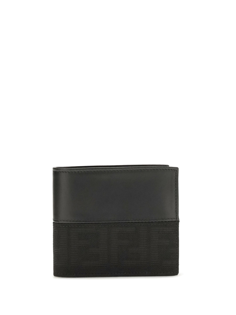 Fendi Ff Jacquard Bifold Wallet — Black Calf Leather Bos Taurus