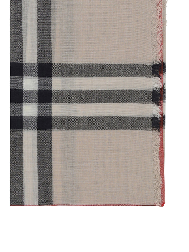 Burberry Silk-Wool Stone Check Scarf — Beige Blend; Wool Scarfs