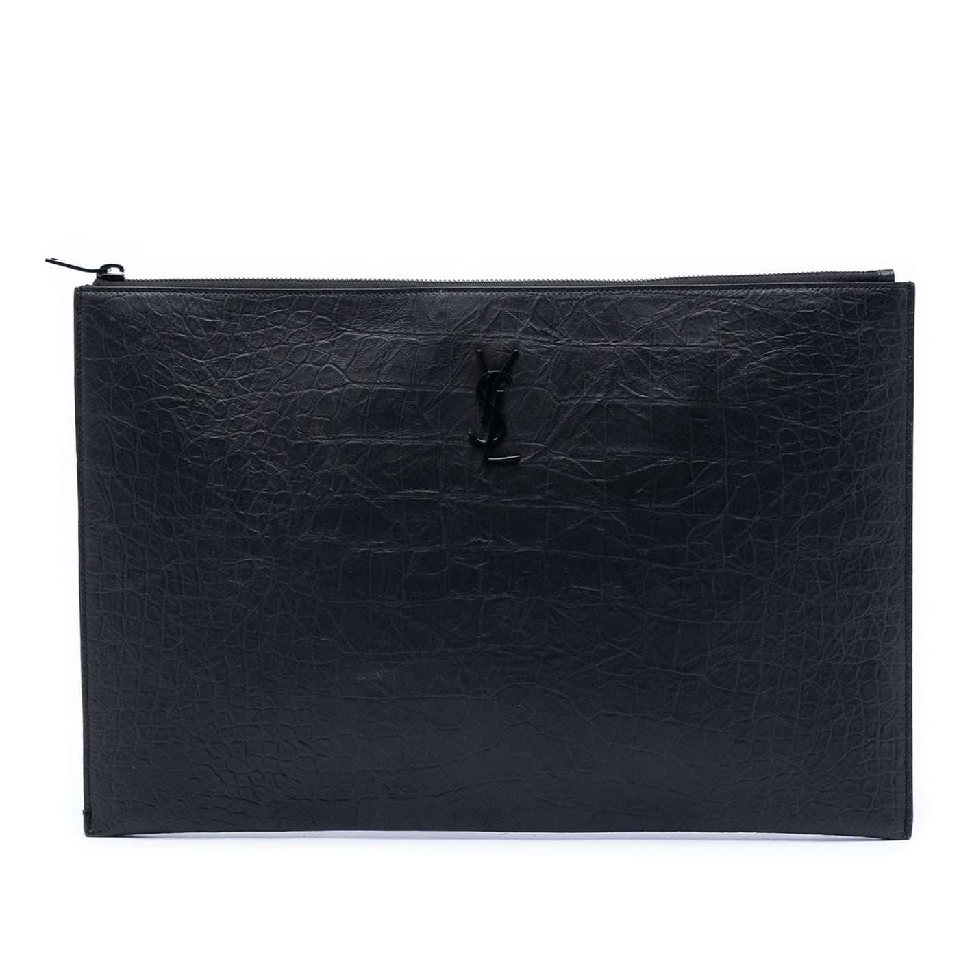 Croc Embossed Leather Monogram Clutch - Image 1