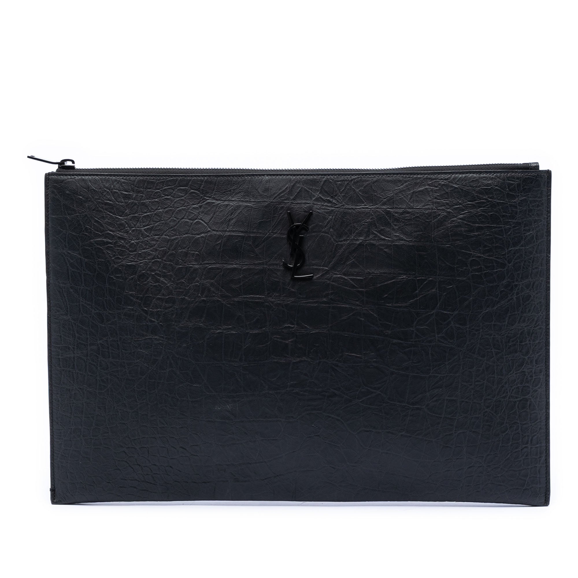 Croc Embossed Leather Monogram Clutch - Image 1