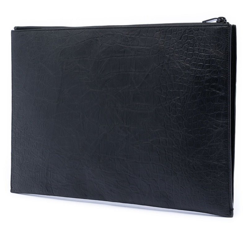 Croc Embossed Leather Monogram Clutch - Image 2