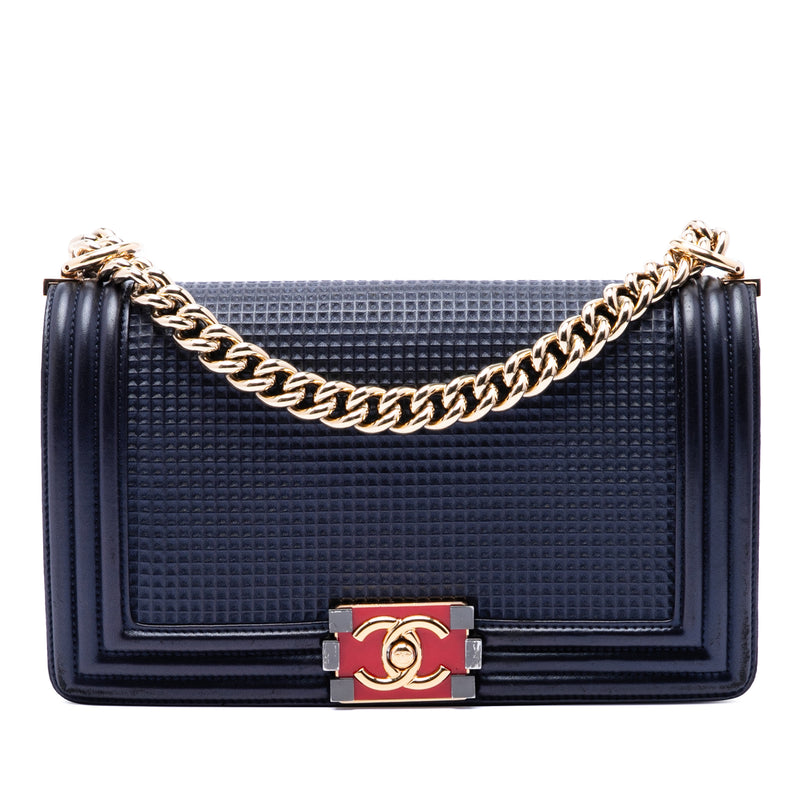 Old Medium Lambskin Embossed Cube Boy Flap